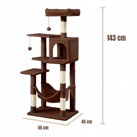 Drapak dla kota Gaczoo duży wieża legowisko brązowy 55 x 45 x 143 cm Drapak dla kota Gaczoo duży wieża legowisko brązowy 55 x 45 x 143 cm