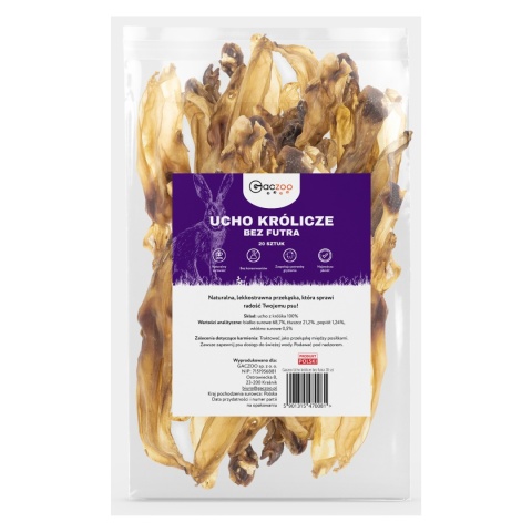Ucho Królicze przysmak dla psa 20 sztuk GACZOO 100% naturalny gryzak Ucho Królicze przysmak dla psa 20 sztuk GACZOO 100% naturalny gryzak