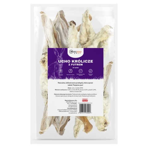 Ucho Królicze z futrem przysmak dla psa 10 szt GACZOO 100% naturalny gryzak Ucho Królicze z futrem przysmak dla psa 10 szt GACZOO 100% naturalny gryzak