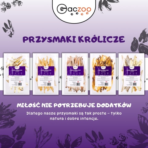 Ucho Królicze z futrem przysmak dla psa 20 szt GACZOO 100% naturalny gryzak Ucho Królicze z futrem przysmak dla psa 20 szt GACZOO 100% naturalny gryzak