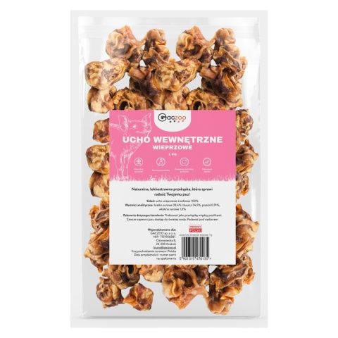 Ucho Wewnętrzne Środkowe Wieprzowe przysmak dla psa 1 kg GACZOO naturalny