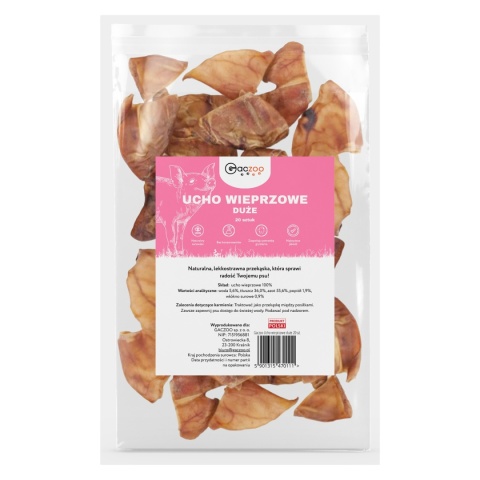 Ucho Wieprzowe Duże XL przysmak dla psa 20 sztuk GACZOO 100% naturalny