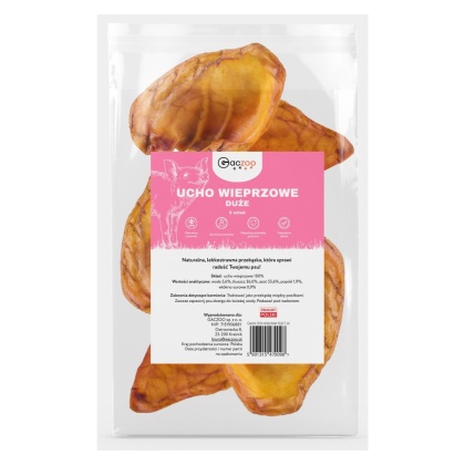 Ucho Wieprzowe Duże XL przysmak dla psa 5 sztuk GACZOO 100% naturalny