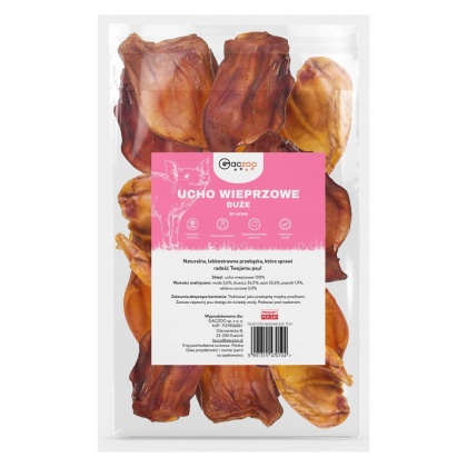 Ucho Wieprzowe XL przysmak dla psa 10 sztuk GACZOO 100% naturalny smakołyk