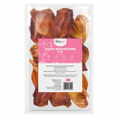 Ucho Wieprzowe XL przysmak dla psa 10 sztuk GACZOO 100% naturalny smakołyk