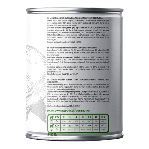 Monobiałkowa karma mokra dla psa Dzik 6 x 400g Gaczoo Mono Protein