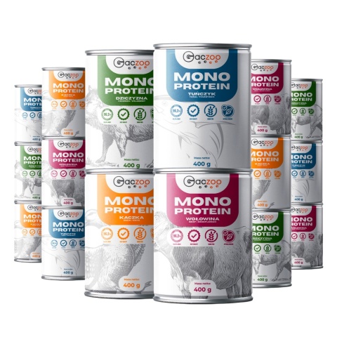 Gaczoo MONO PROTEIN monobiałkowa karma mokra dla psa mix smaków 16 x 400g Gaczoo MONO PROTEIN monobiałkowa karma mokra dla psa mix smaków 16 x 400g