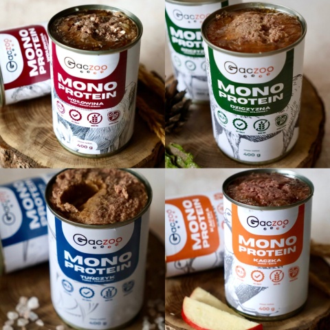 Gaczoo MONO PROTEIN monobiałkowa karma mokra dla psa mix smaków 24 x 400g Gaczoo MONO PROTEIN monobiałkowa karma mokra dla psa mix smaków 24 x 400g