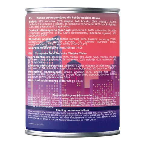 Gaczoo Miejska Miska bez zbóż karma mokra kota Kaczka Pieczona 24 x 400g
