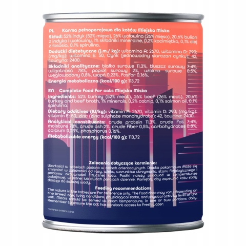 Gaczoo Miejska Miska bezzbożowa karma mokra dla kota Tatar Wołowy 12 x 400g