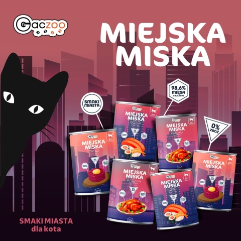 Gaczoo Miejska Miska bezzbożowa karma mokra dla kota Tatar Wołowy 12 x 400g