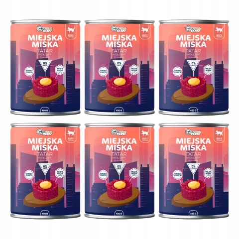 Gaczoo Miejska Miska bezzbożowa karma mokra dla kota Tatar Wołowy 6 x 400g