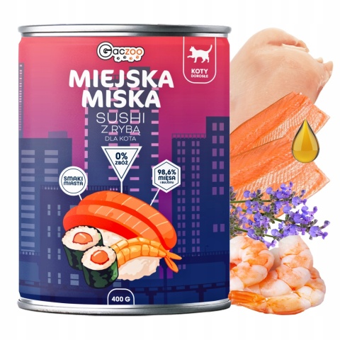 Gaczoo Miejska Miska bezzbożowa karma mokra dla kota mix smaków 12 x 400g