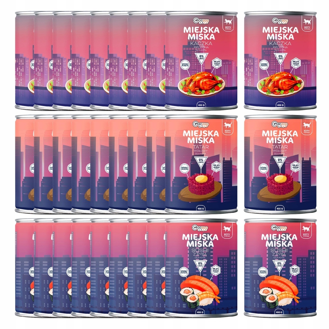 Gaczoo Miejska Miska karma mokra dla kota mix smak&oacute;w 30 x 400 g