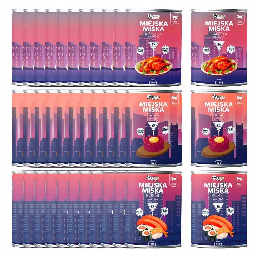Gaczoo Miejska Miska bezzbożowa karma mokra dla kota mix smak&oacute;w 36 x 400 g