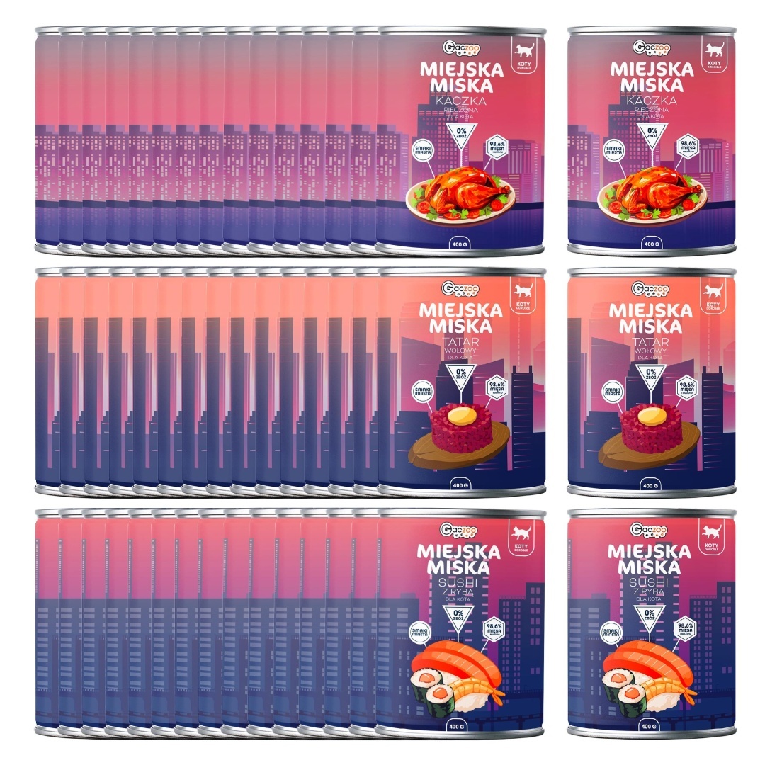Gaczoo Miejska Miska bezzbożowa karma mokra dla kota mix smak&oacute;w 48 x 400 g