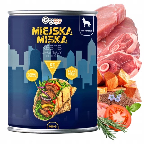 Gaczoo Miejska Miska bezzbożowa karma mokra dla psa Kebab Jagnięcy 24 x 400g