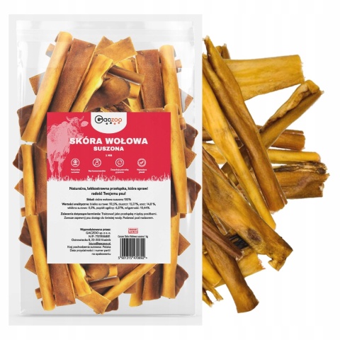 Suszona Skóra Wołowa naturalny przysmak dla psa 1 kg Gaczoo gryzaki