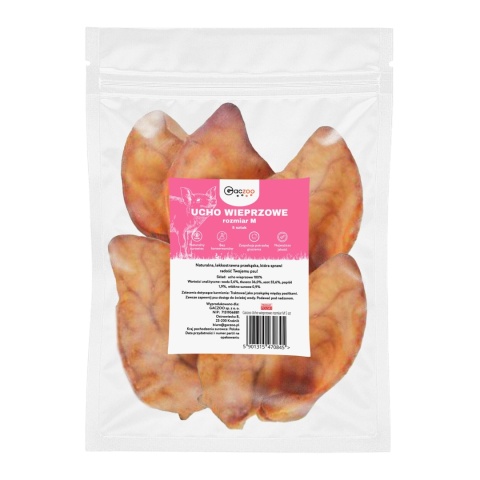 Naturalny przysmak dla psa Ucho Wieprzowe rozmiar M 5 sztuk smaczki gryzaki gaczoo