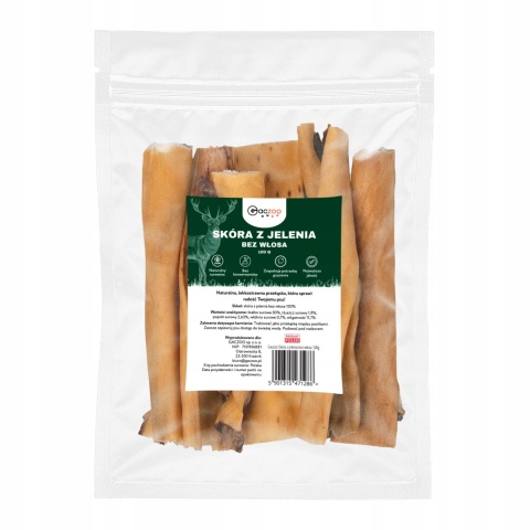 Przysmak dla psa Skóra z jelenia bez włosa 100g GACZOO naturalny gryzak