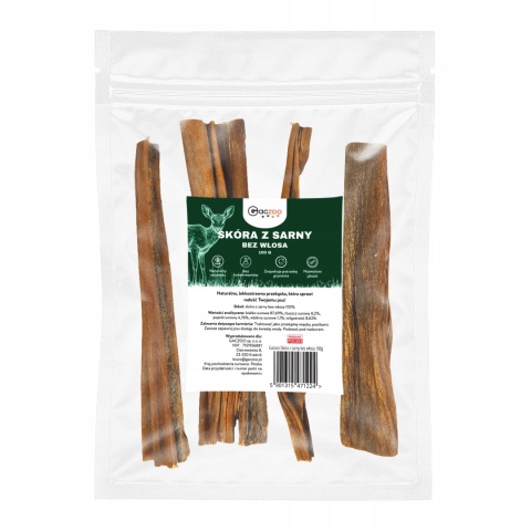 Przysmak dla psa Skóra z sarny bez włosa 100g GACZOO naturalny gryzak