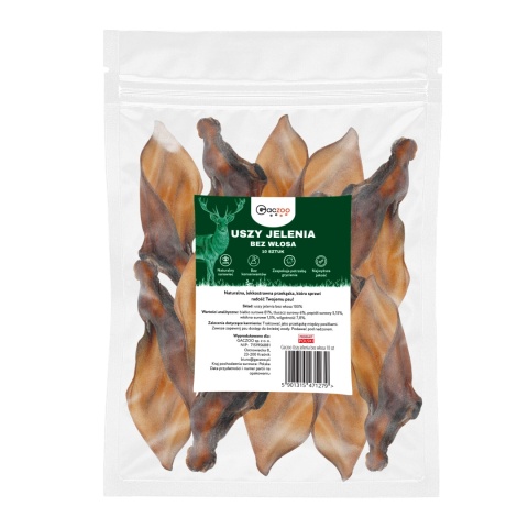 Przysmak dla psa Ucho Jelenia bez włosa 10 szt GACZOO naturalny gryzak