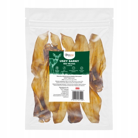 Przysmak dla psa Ucho Sarny bez włosa 10 szt GACZOO naturalny gryzak