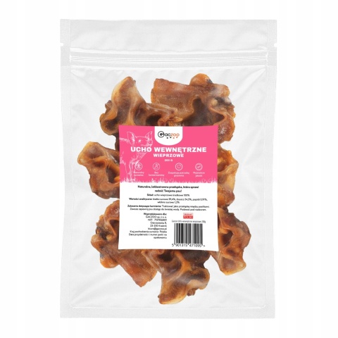 Przysmak dla psa Ucho Wewnętrzne Środkowe Wieprzowe 200g GACZOO naturalny