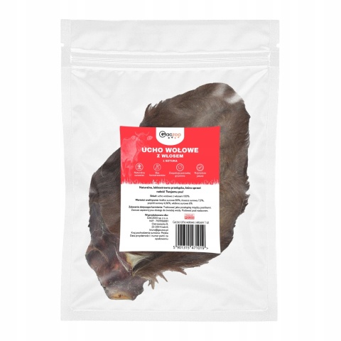 Przysmak dla psa Ucho Wołowe z włosem 1 szt GACZOO naturalny gryzak