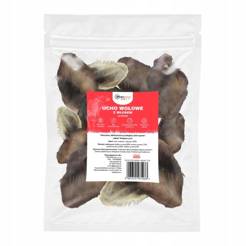 Przysmak dla psa Ucho Wołowe z włosem 10 szt GACZOO naturalny gryzak