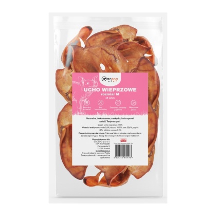Ucho Wieprzowe r. M przysmak dla psa 10 szt GACZOO 100% naturalny smakołyk