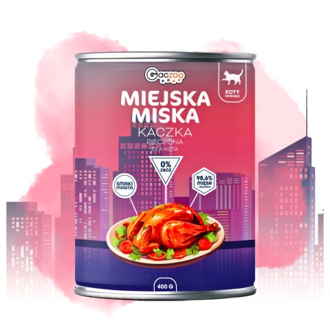 Gaczoo Miejska Miska bezzbożowa karma mokra dla kota Kaczka Pieczona 400g