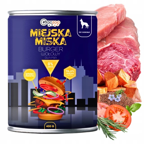 Gaczoo Miejska Miska bezzbożowa karma mokra dla psa Burger Wołowy 12 x 400g