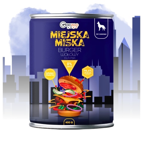 Gaczoo Miejska Miska bezzbożowa karma mokra dla psa Burger Wołowy 400g