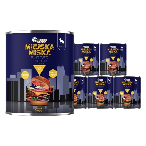 Gaczoo Miejska Miska bezzbożowa karma mokra dla psa Burger Wołowy 6 x 800g