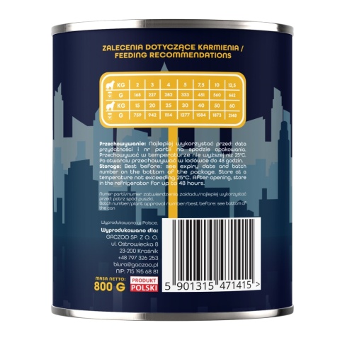 Gaczoo Miejska Miska bezzbożowa karma mokra dla psa Kebab Jagnięcy 6 x 800g