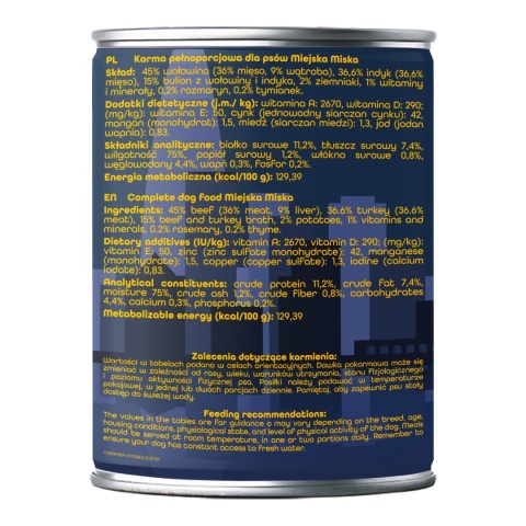 Gaczoo Miejska Miska bezzbożowa karma mokra dla psa Stek Wołowy 400g