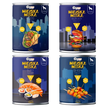 Gaczoo Miejska Miska bezzbożowa karma mokra dla psa mix smaków 4 x 400g