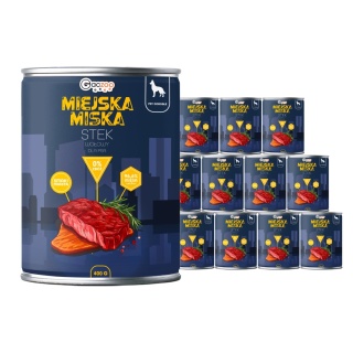 Gaczoo Miejska Miska bezzbożowa karma mokra dla psa Stek Wołowy 12 x 400g