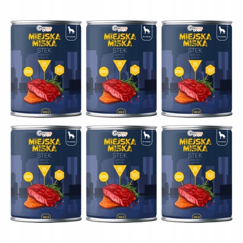 Gaczoo Miejska Miska bezzbożowa karma mokra dla psa Stek Wołowy 6 x 400g