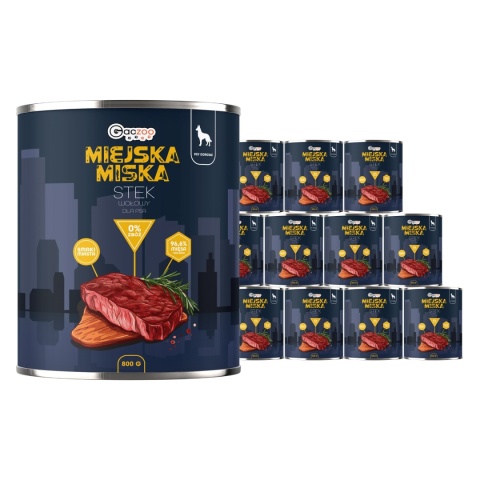 Gaczoo Miejska Miska bezzbożowa karma mokra dla psa Stek Wołowy 12 x 800g