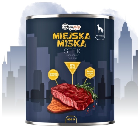 Gaczoo Miejska Miska bezzbożowa karma mokra dla psa Stek Wołowy 800g