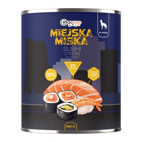 Gaczoo Miejska Miska bezzbożowa karma mokra dla psa Sushi z Rybą 18 x 800g
