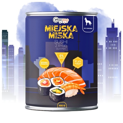 Gaczoo Miejska Miska bezzbożowa karma mokra dla psa Sushi z Rybą 400g