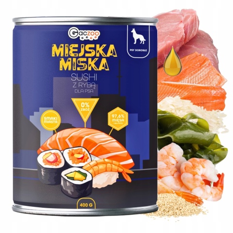 Gaczoo Miejska Miska bezzbożowa karma mokra dla psa Sushi z Rybą 400g