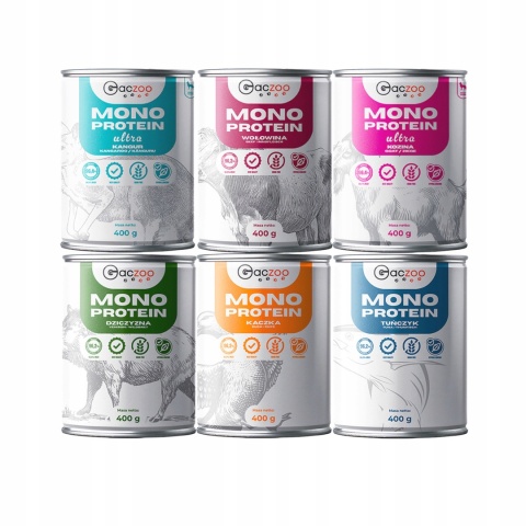 Monobiałkowa karma mokra dla psa mix smaków 6 x 400g Gaczoo Mono Protein
