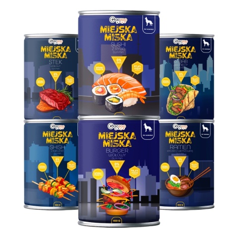 Gaczoo Miejska Miska bezzbożowa karma mokra dla psa Mix smaków 6 x 400g
