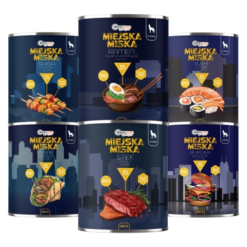 Gaczoo Miejska Miska bezzbożowa karma mokra dla psa mix smaków 6 x 800g