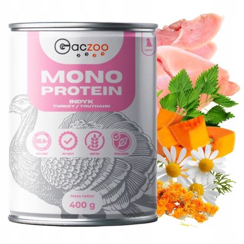 Monobiałkowa karma mokra dla szczeniąt Indyk 48 x 400g Gaczoo Mono Protein Puppy