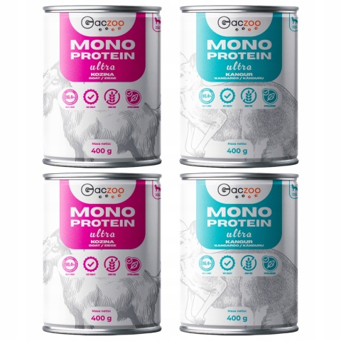 Monobiałkowa karma mokra dla psa mix smaków 4 x 400g Gaczoo Mono Protein Ultra